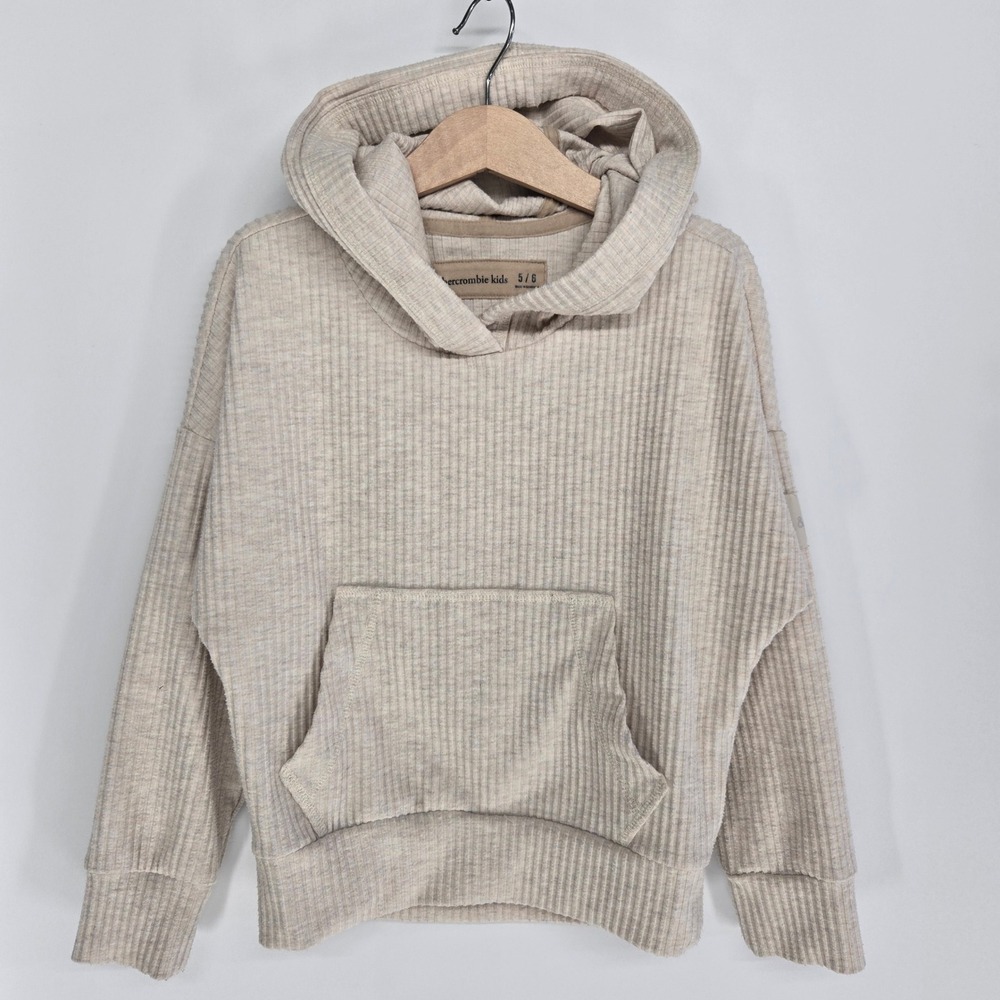 Abercrombie Kids Girls Hoodie 5/6 Oatmeal Ribbed Knit Pullover Sweatshirt Cozy